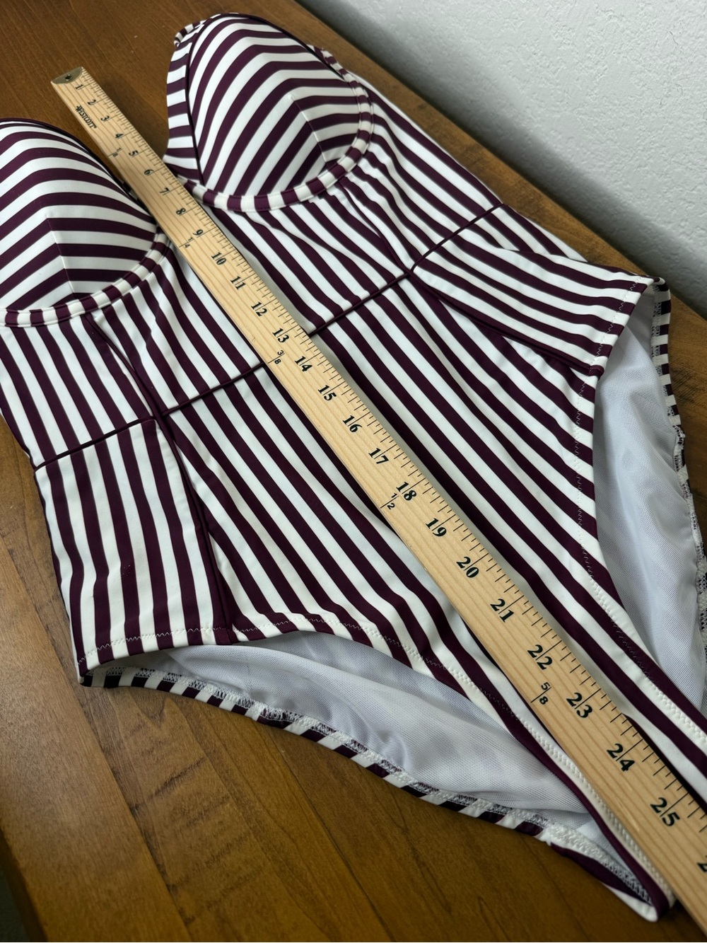 BODEN Women’s Rhodes Cup-Size Swimsuit | Chocberry, Ivory Stripe Size 34DD - Picture 8 of 12
